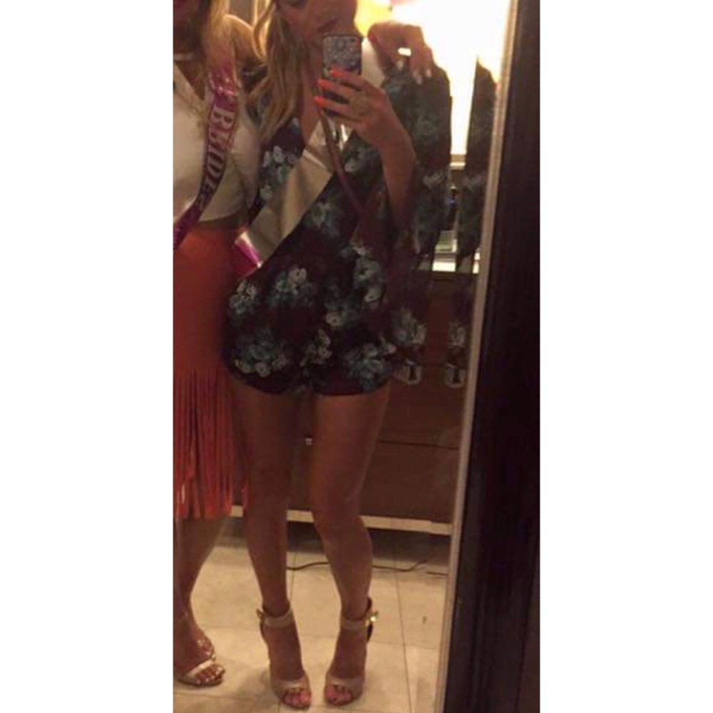 Floral Maroon Romper with Bell Sleeves